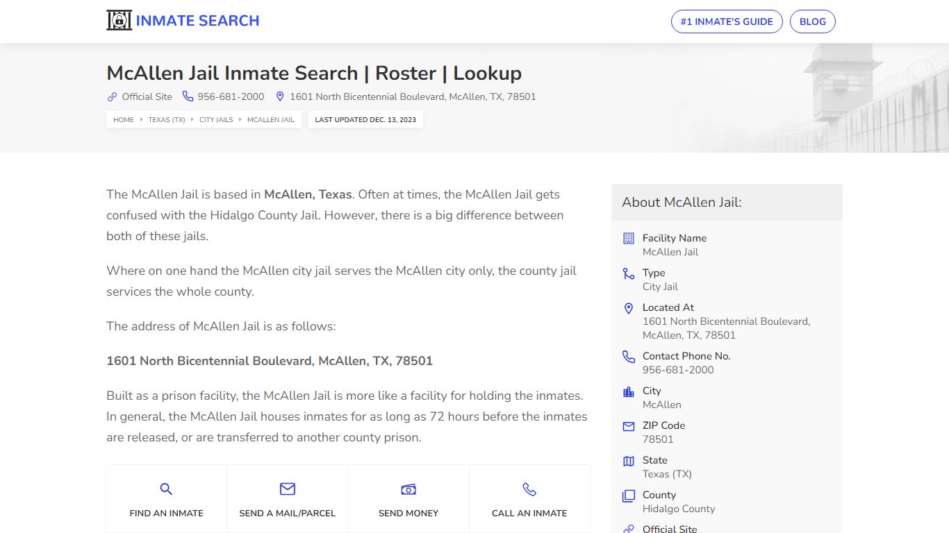 McAllen Jail Inmate Search | Roster | Lookup