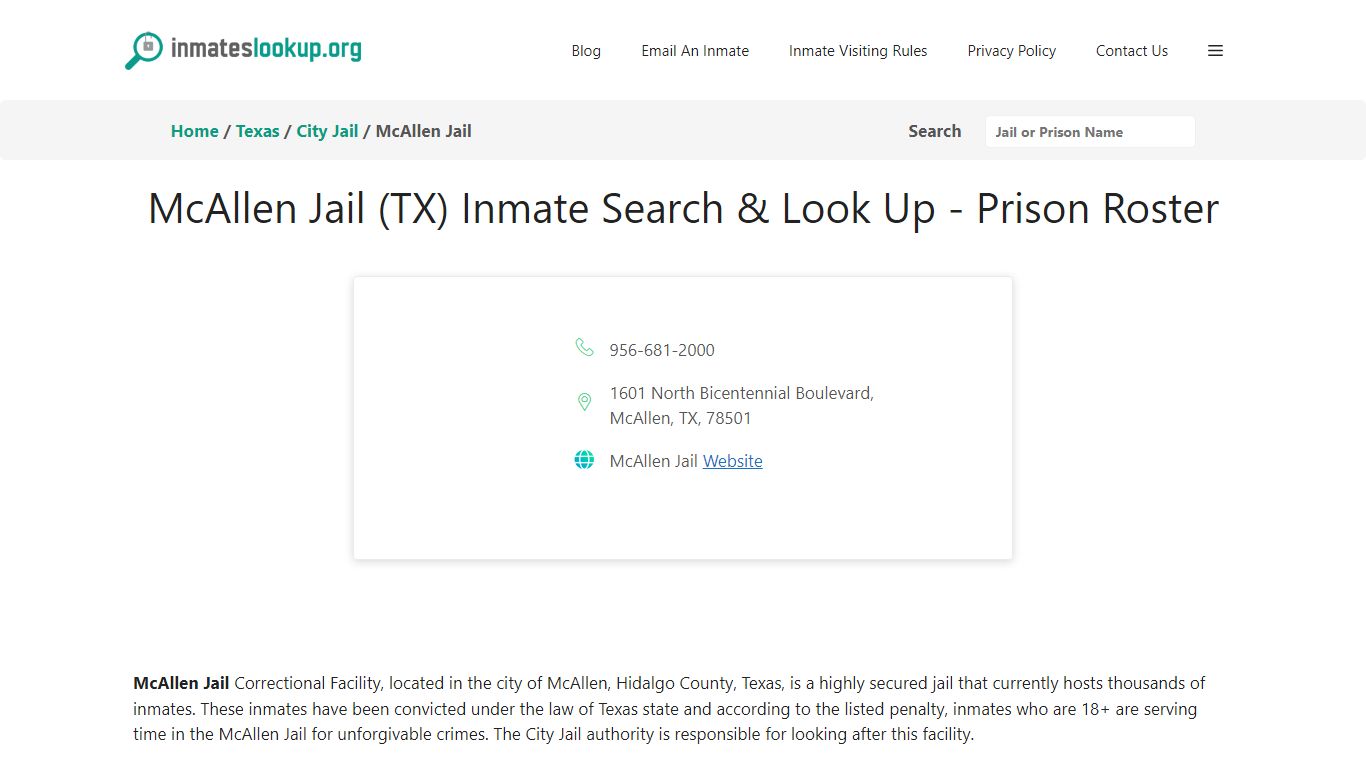 McAllen Jail (TX) Inmate Search & Look Up - Prison Roster
